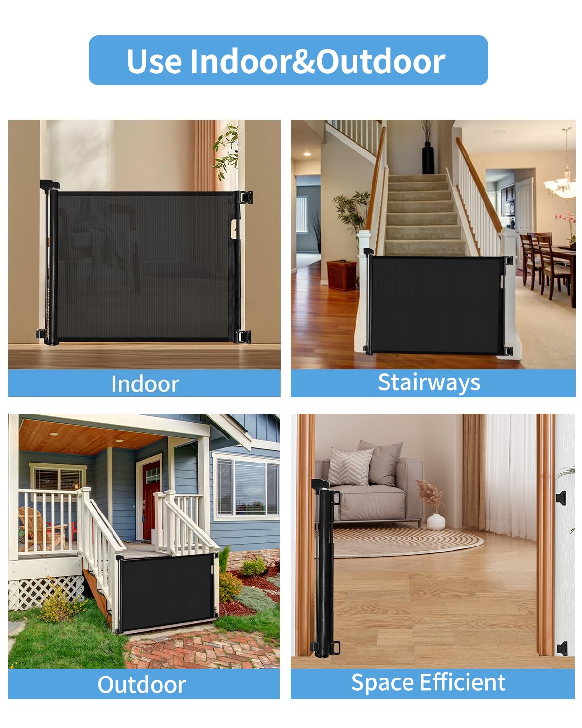 33" H Retractable Baby&Dog Gate (Black / 33x55 Inch)
