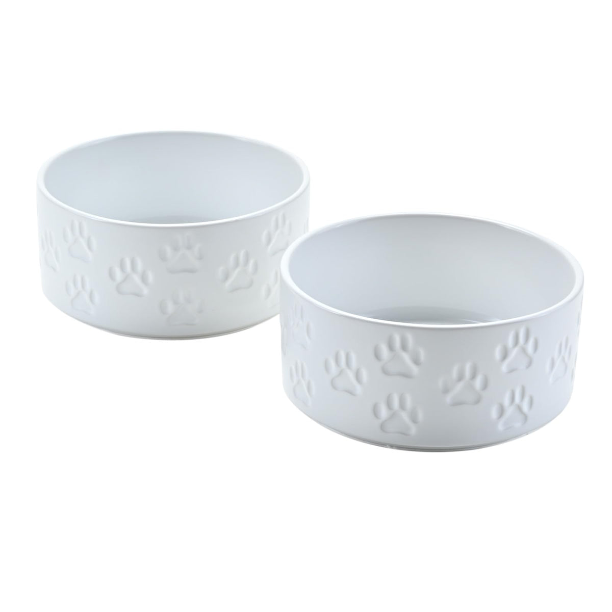 Ceramic Dog and Cat Bowls 2 Pack (5.1 in - 1.7 cups / Paw White - Only Bowls*2)
