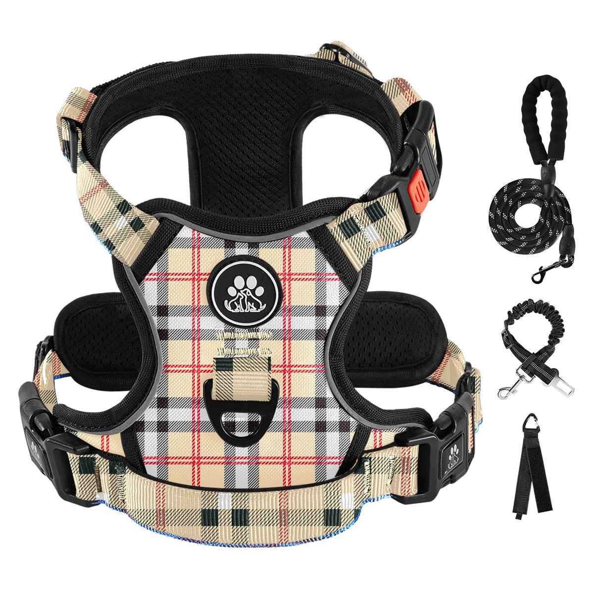 No Pull Dog Harness for Large Dogs (Checkered Beige / X-Large)