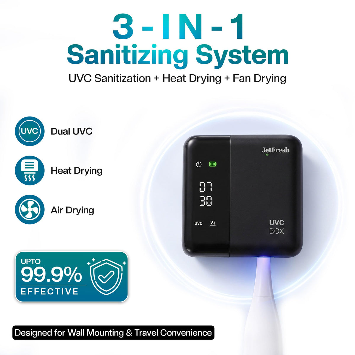 UV Toothbrush Sanitizer Holder & Cleaner with LED Clock Display (Sx-7 Black)
