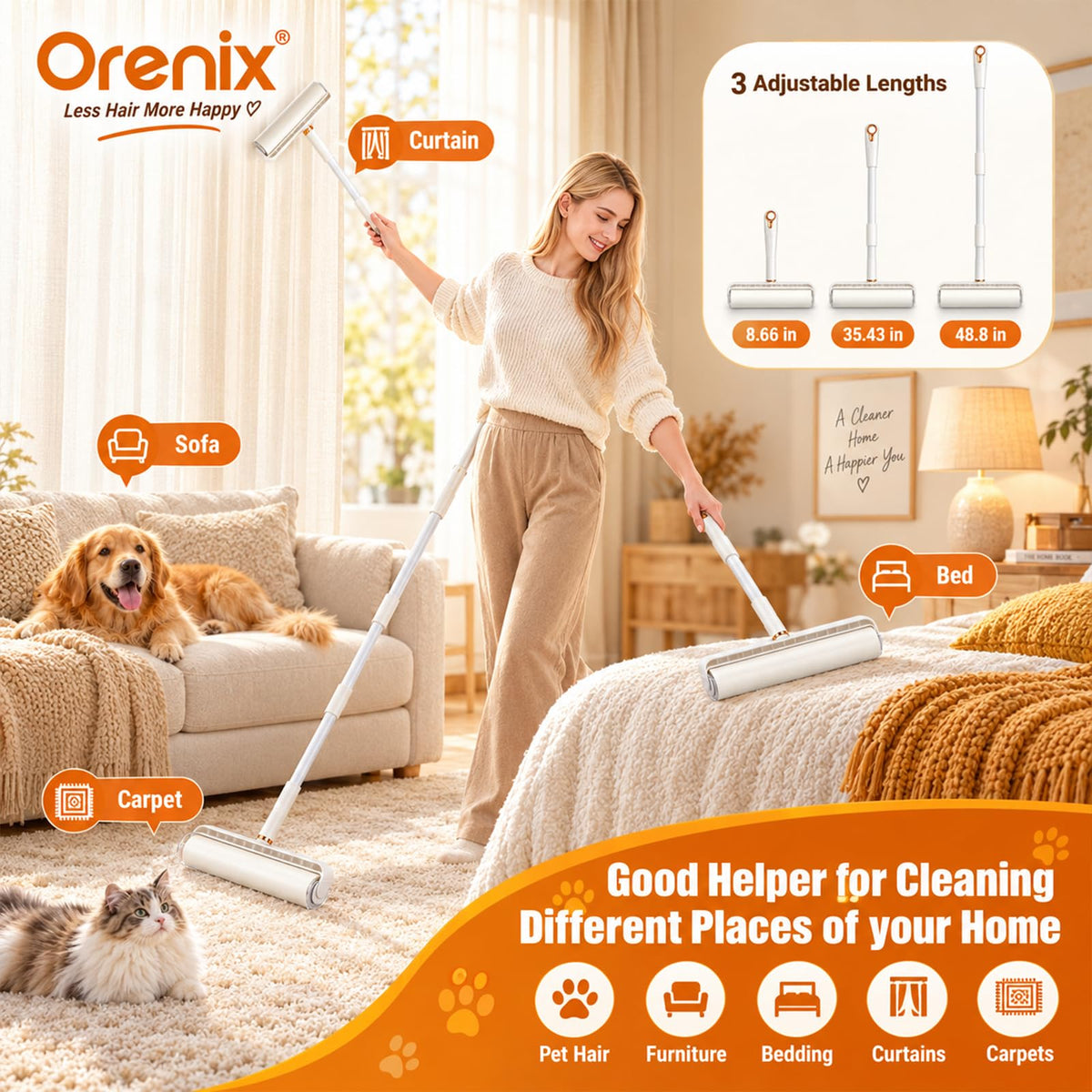 14.17" Large Extra Stick Lint Roller with Long Handle 4 Rolls 400 Sheets (6-roll 14.17-inch)