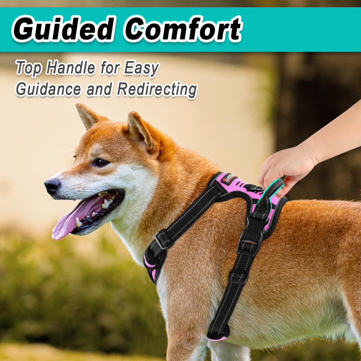 Dog Harness for Large Dog No Pull 2 Leash Clips Dog Vest (Pink / Large)