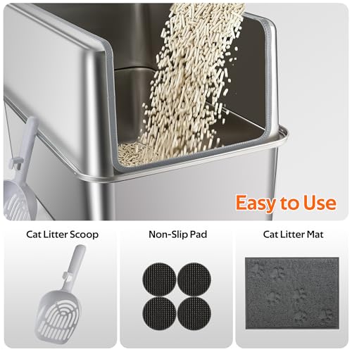 Stainless Steel Litter Box with Metal Lid and Scoop (XXL-:22.8"x14.6"x15.7")