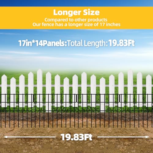 14 Panels Garden Fence Animal Barrier (Black / 14 Panels-19.83ft(L)x13in(H))