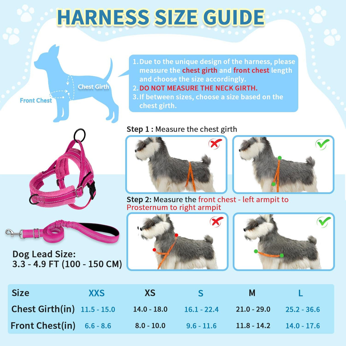 No Pull Small Dog Harness and Leash Set with Front Clip (Medium / Fuchsia)