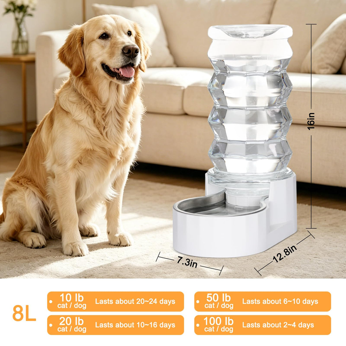 8L Gravity Dog Water Dispenser (White / 8L)