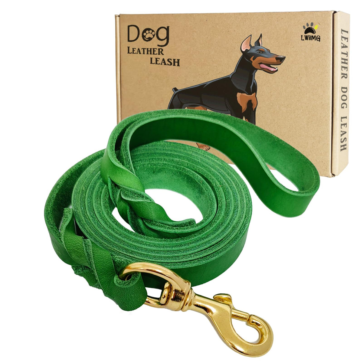 Leather Dog Leash 6ft x 3 (6 ft x 3/4 inch / Green)