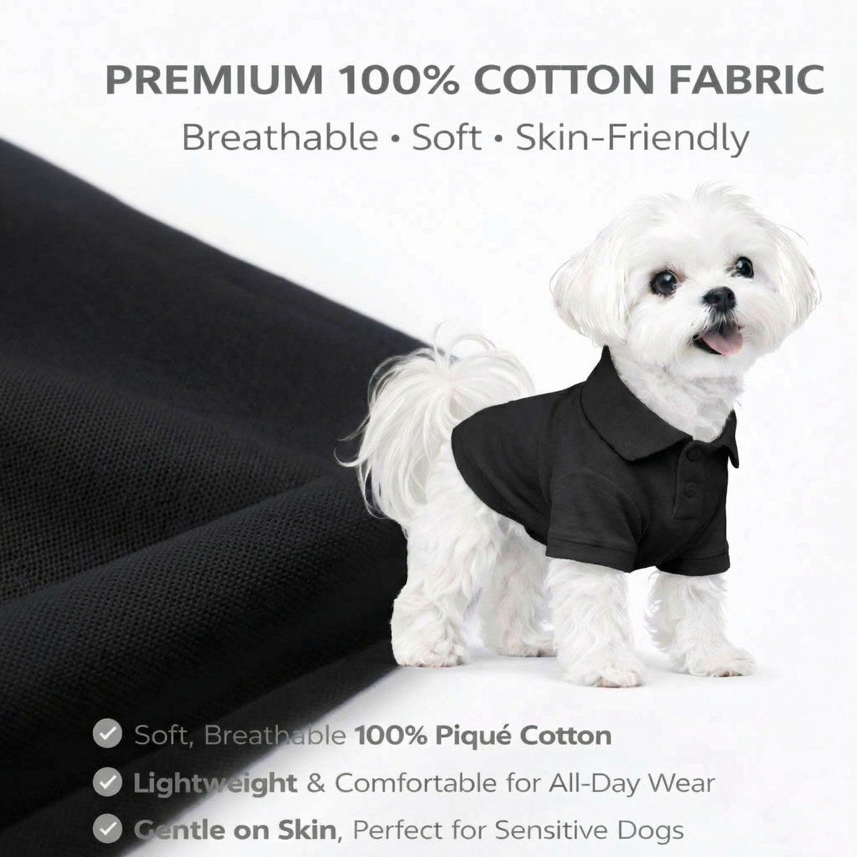 Basic Dog Polo Shirts Premium Cotton (XXXL (-75lbs) / Black)