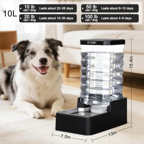 2.64 Gallon Dog Cat Water Dispenser (Black with Lid / 10L)