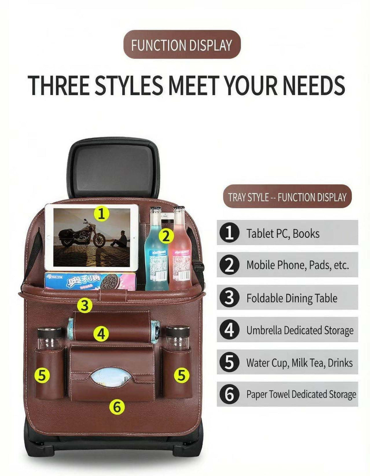 2PCS Backseat Car Organizer (2 Pack / Brown)