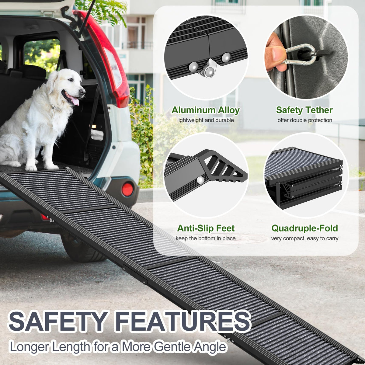 Dog Ramp for Car 71" L × 17.2" W (Upgraded 71" L x 17.2" W)