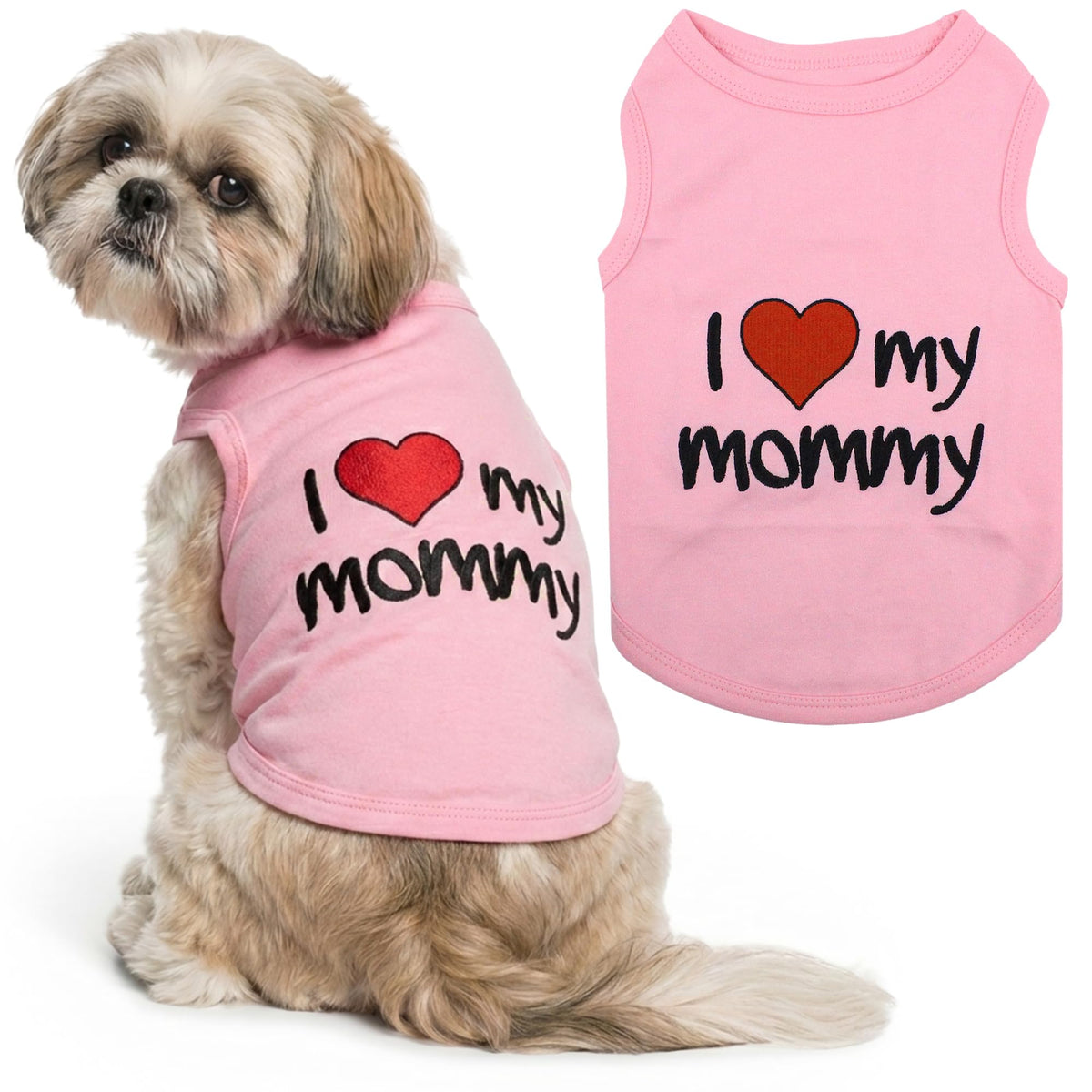 I Love My Mommy Dog Shirt 100% Cotton Shirts for Large Dogs (Medium (8-12lbs))