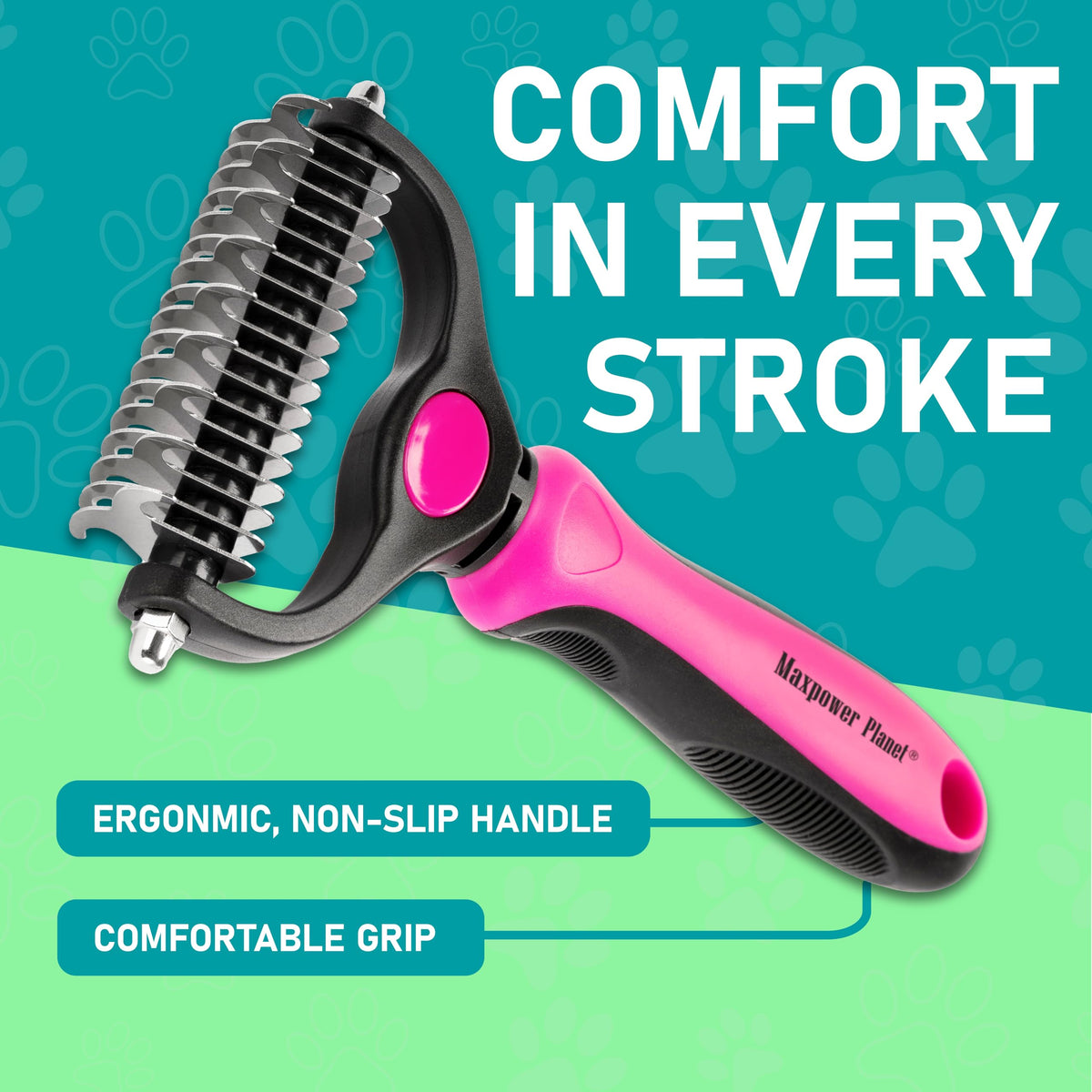 Hair Brush Double Sided Shedding (Pink / Large)