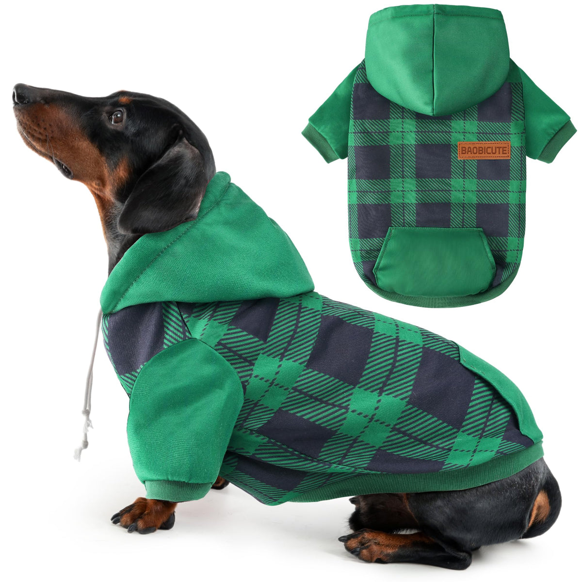 Dog Basic Hoodie Soft Dog Clothes Cold Weather Sweaters for Medium Large Dogs Cozy Fabric Warm Sweatshirt with Leash Hole for Boys (Green Plaid / L (Back: 20.47",Chest: 28.35",20-35lbs))