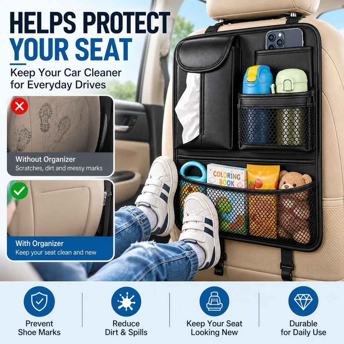 Backseat Car Organizer for Kids (Black)
