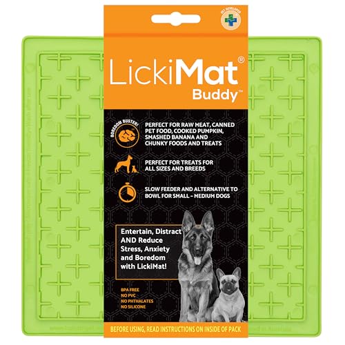 Classic Buddy Slow Feeder for Dogs Lick Mat Boredom Anxiety Reducer Perfect for Food Treats Yogurt Liquid Food Peanut Butter Fun Alternative to a Slow Feed Dog Bowl (Green)