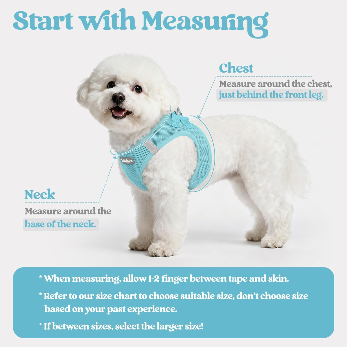Dog Harness Medium Sized and Leash Set (Mint Blue / L (chest: 18.2 - 20.5"))