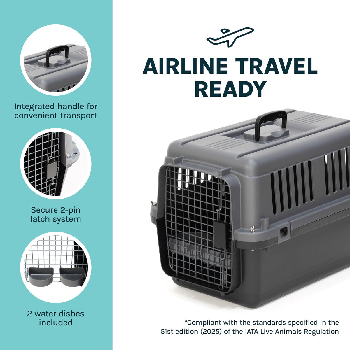 SportPet Airline Compliant Small 24" Travel Dog Kennel (Dark Gray)