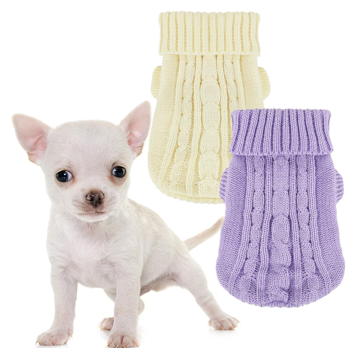 2 Pack Dog Sweaters for Small Dogs (Large / Purple-Beige)