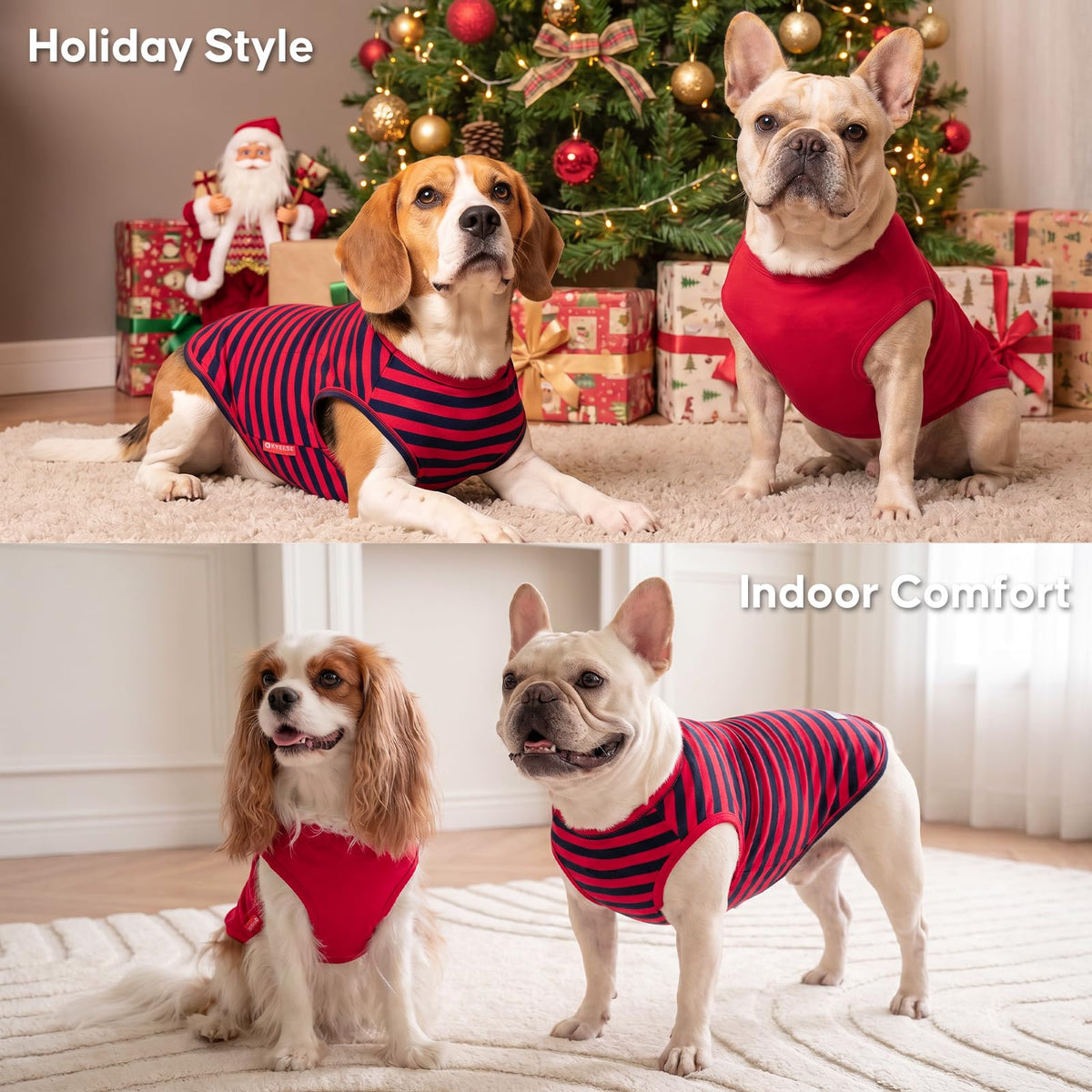 2Pack Cotton Dog Shirt for Small Dogs Soft Striped Tank Top (Small (4-7lbs) / 2Pack (Red+Striped))