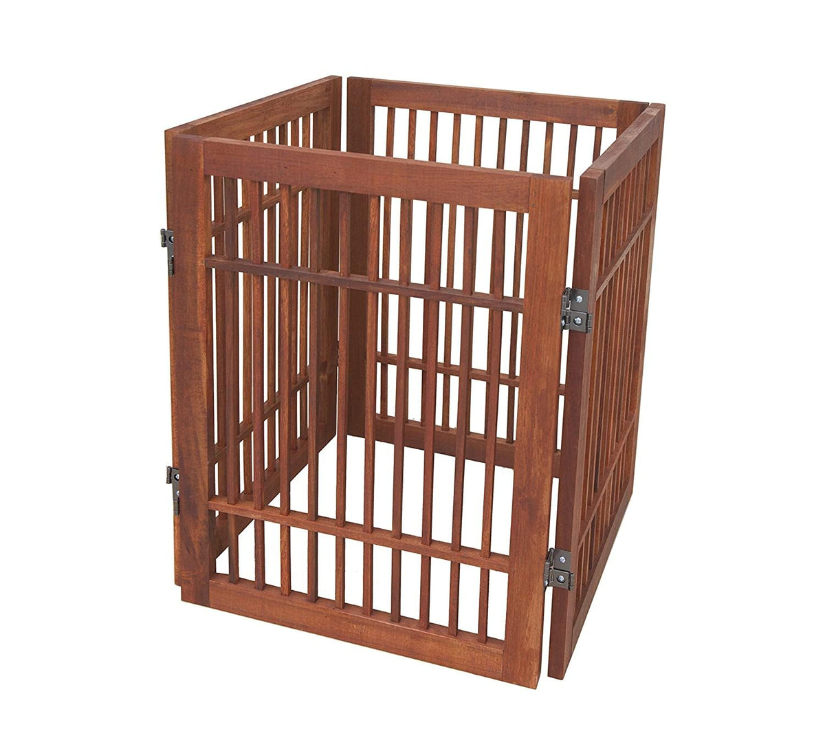 Freestanding Wooden Dog Gate Foldable Indoor Pet Gate No Drill Expandable Barrier for Doorways Stairs Hallways Portable Wood Fence for Small Dogs & Puppies (4 Panel 24" Tall / Brown Pet Gate)