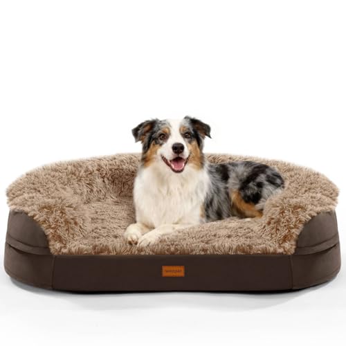Fluffy Orthopedic Dog Beds for Large & Extra Large Dogs (Brown / 41.0"Lx32.6"Wx7.6"H)