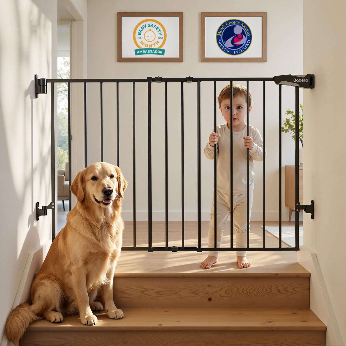 Baby Gate for Stairs (Black / 28" H, 29-49" W-Wide)