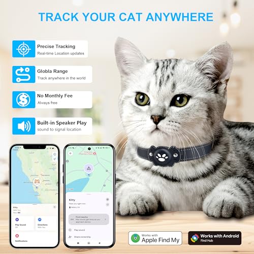 2-in-1 GPS Tracker for Cats: Smart Pet Collar with Real-Time Tracking,No Monthly Fee/Subscription (iOS & Android) Waterproof, Anti-Lost,365-Day Long Battery Life GPS Tracker Cat Collar (Blue) (Blue)