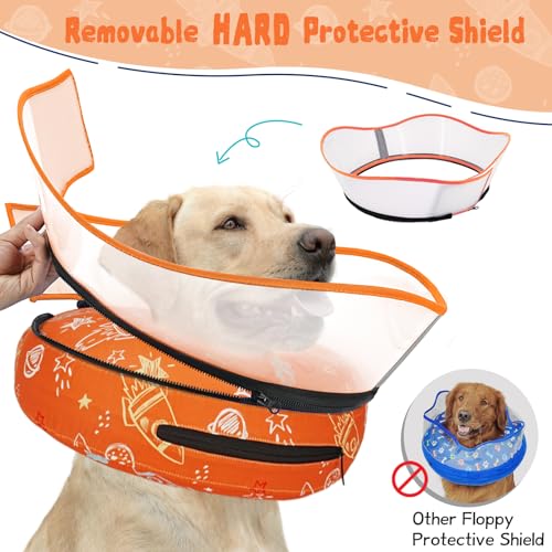 Elevated Inflatable Dog Cone Collar to Stop Licking (Orange / M(Neck 9"-12.5"))