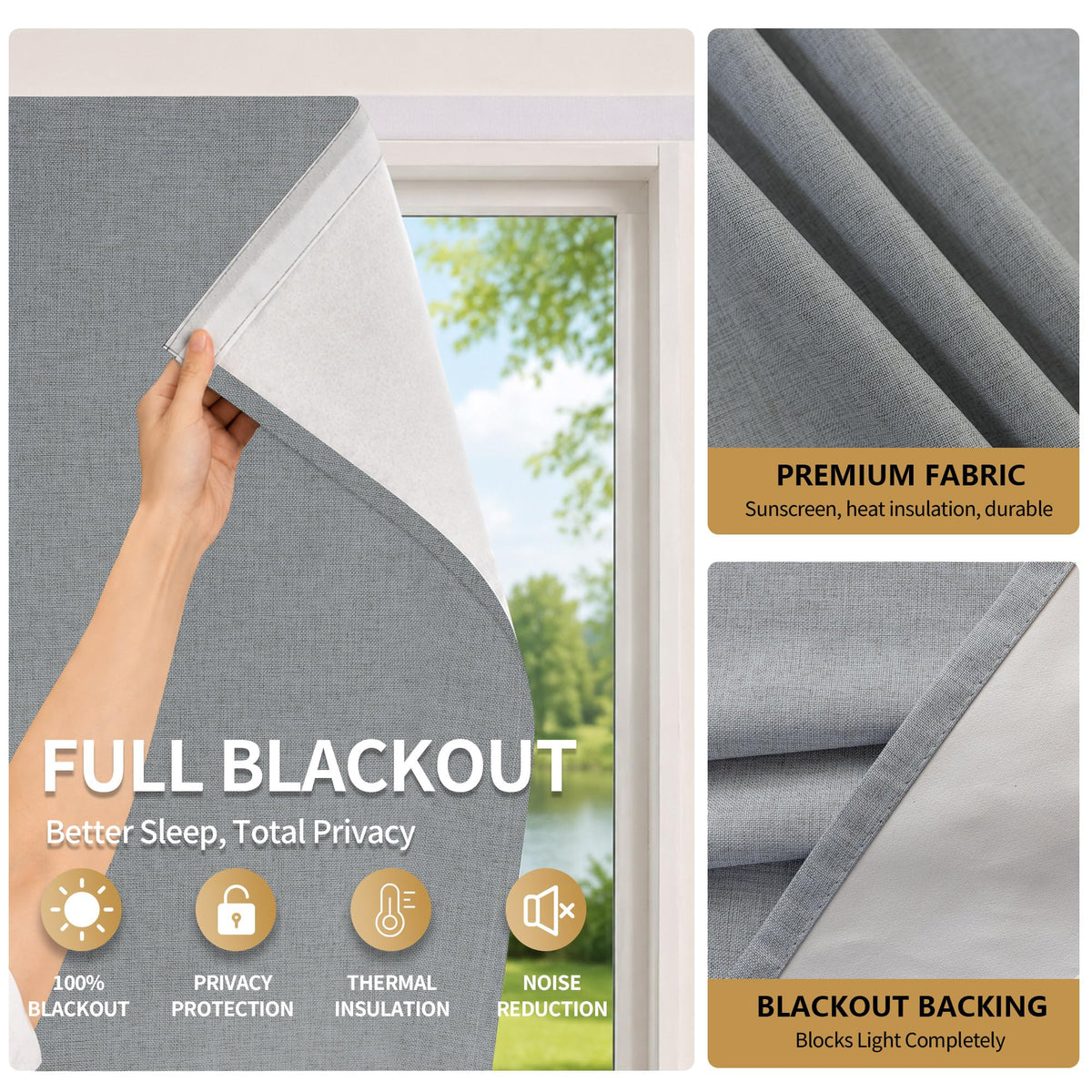 Portable Blackout Curtains (Light Gray / 52"W x 72"H)