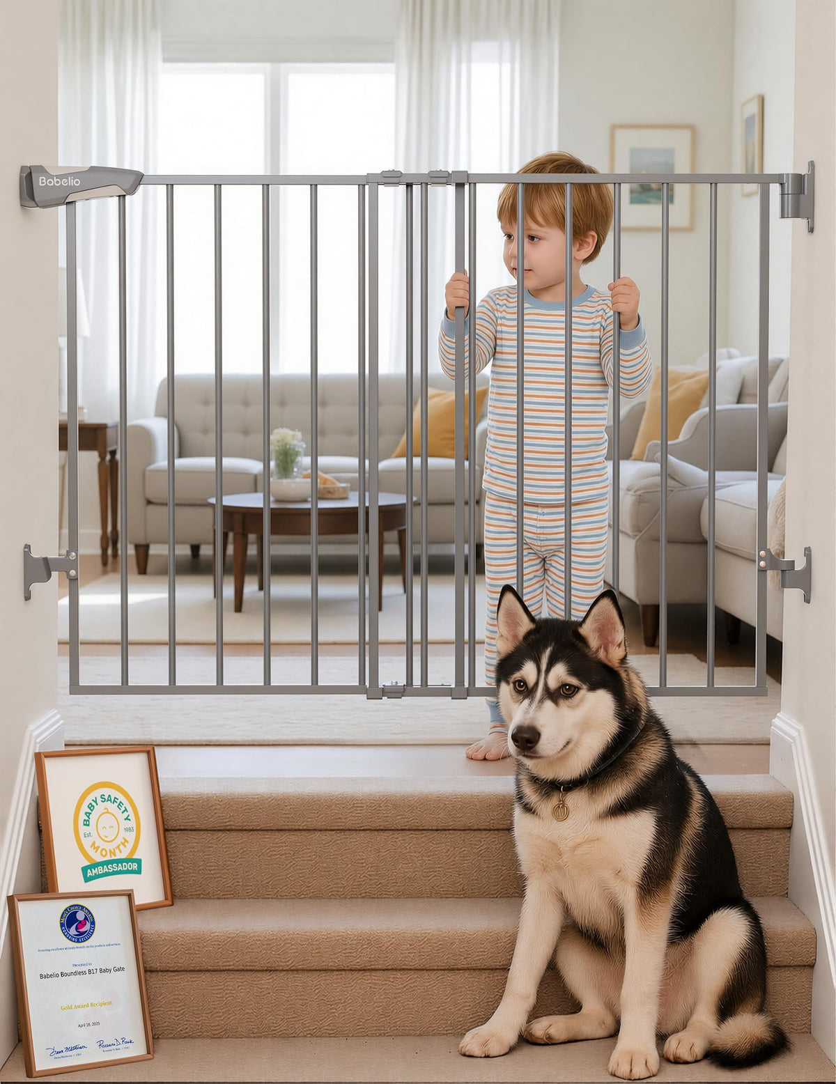 No Bottom Bar Baby Gate (Grey - B17 / 28" H, 26-43" W-Standard)