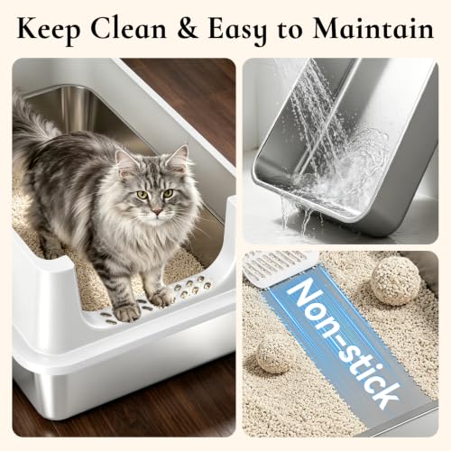 XL Open Top Stainless Steel Litter Box with High Sides (Gray-OpenTop)