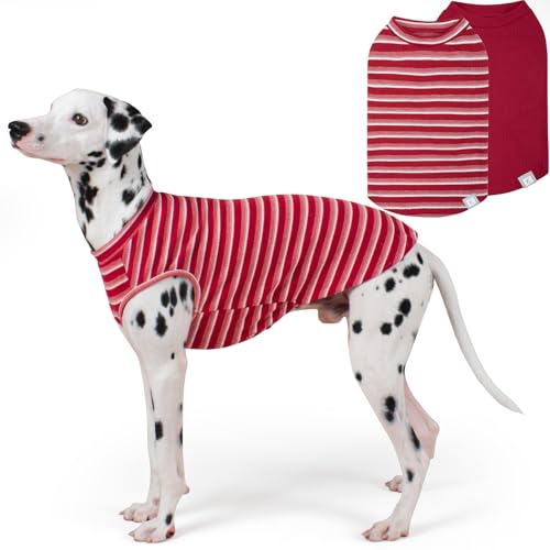 2Pack Waffle Dog Shirt for Medium Large Dogs Striped Dog Sweater (XX-Large (28-50lbs) / 2Pack(Red+Striped))