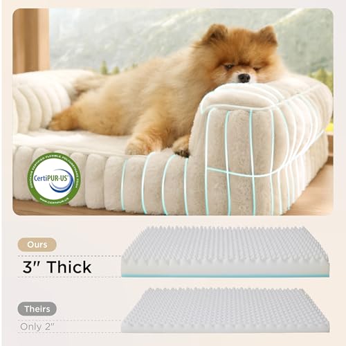 ComfyFleece® Memory Foam Orthopedic Small Dog Bed with Sides 24" (Cream / 24.0"l X 18.0"w X 6"th)