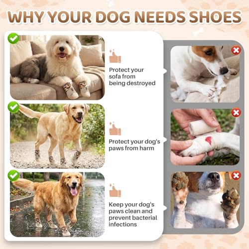 Dog Shoes for Large Small Medium Dogs (Beige / #8 (Width 3.0 inch) for 74-91 lbs)