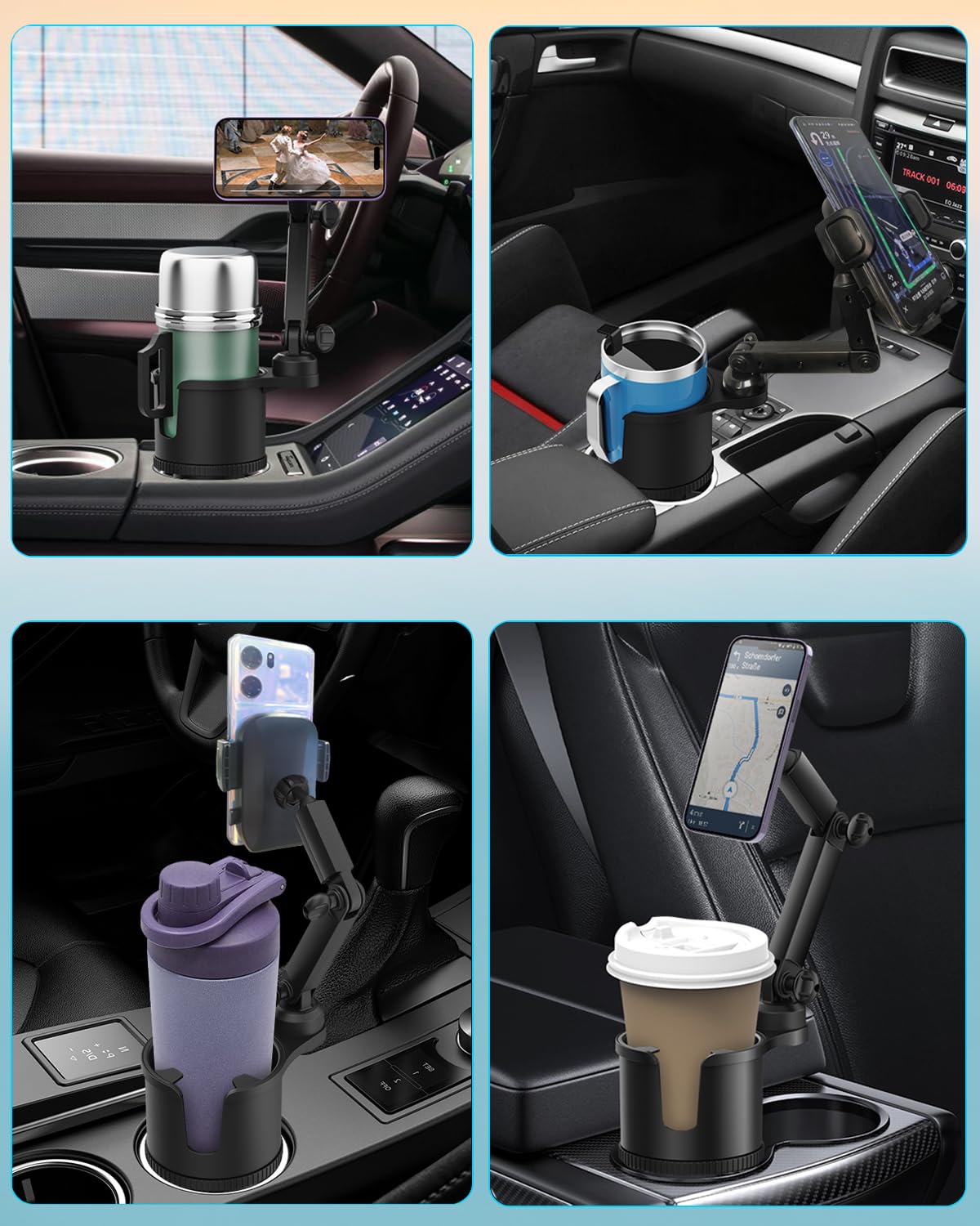 2-in-1 Cup Phone Holder for Car, 360° Adjustable Car Phone Mount (black)