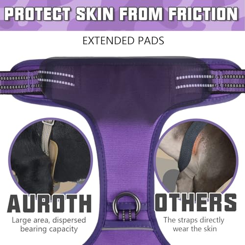 Tactical Dog Harness for Large Dogs (Purple / XL(Neck:20-31",Chest:26-42"),75-135 lbs)