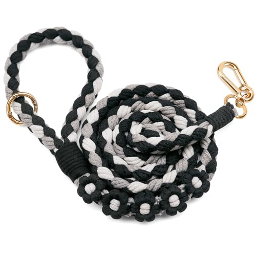 5FT Braided Cotton Rope Leash for Small (Black)