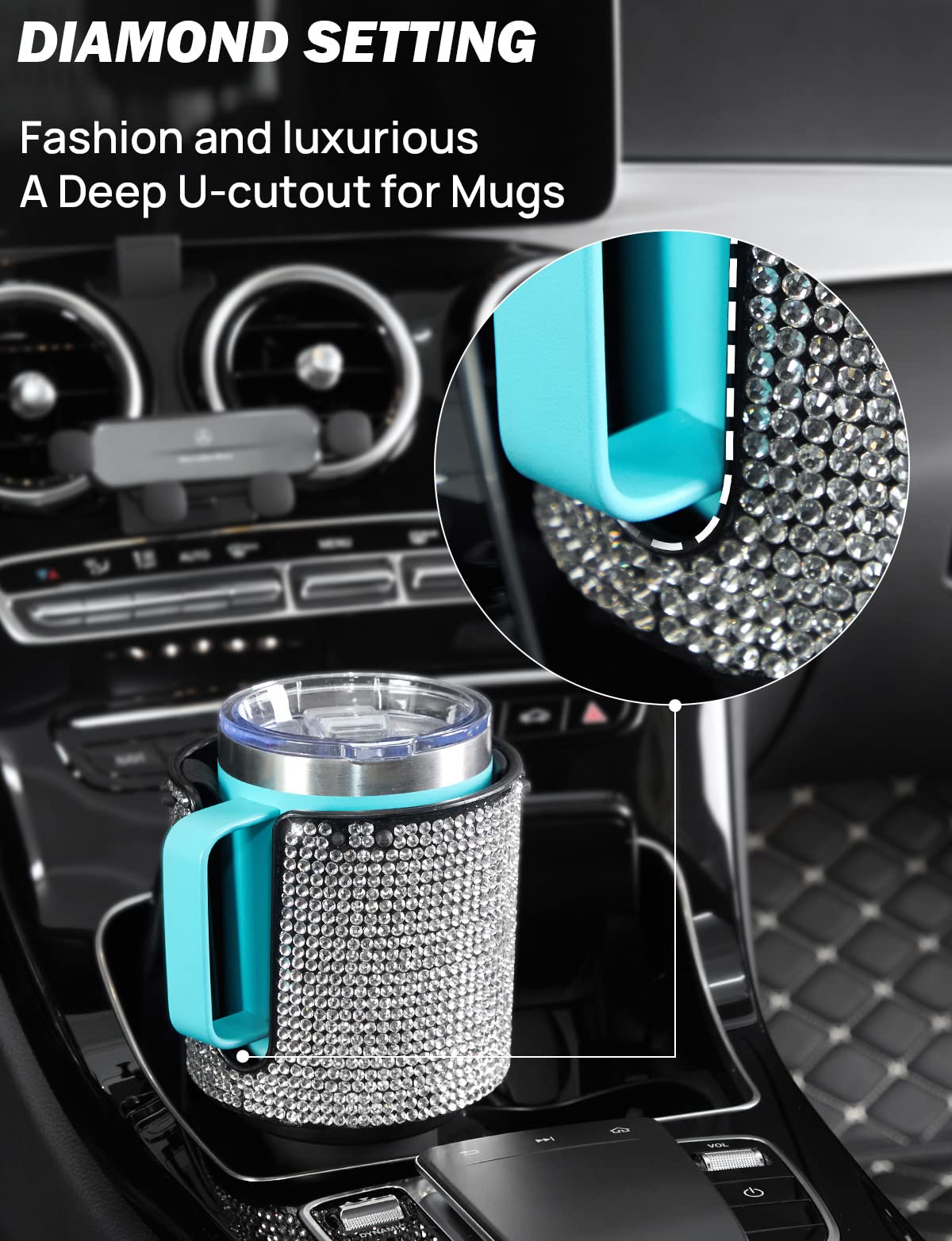 Upgraded Car Cup Holder Expander with Offset Base (1pcs / Bling)