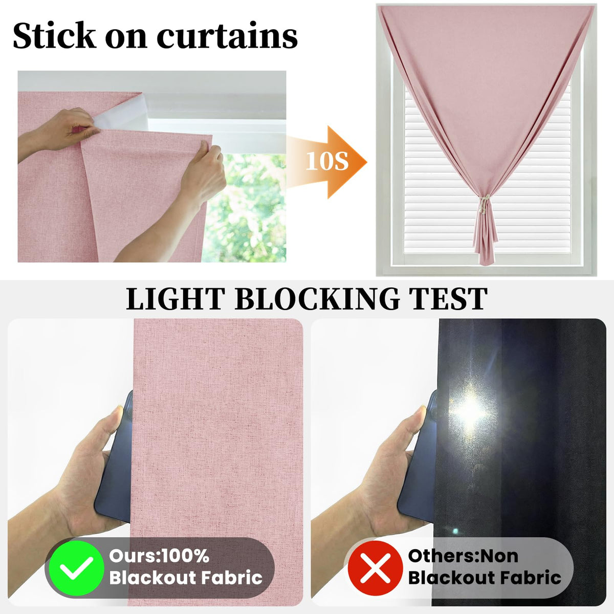 100% Blackout French Door Curtains (25"W x 40"L (Pack of 1) / Light Pink)