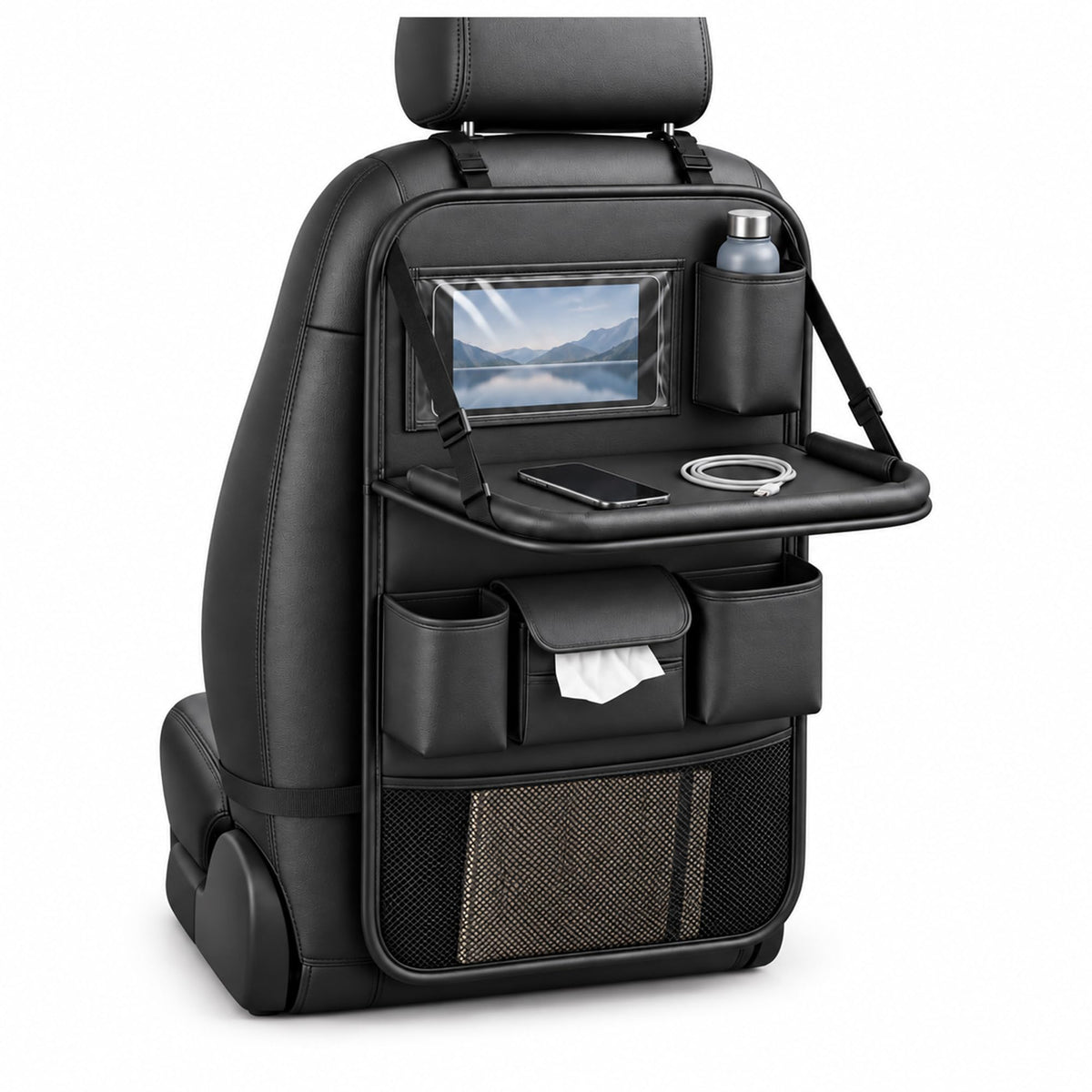 Backseat Car Organizer with Fold (Black)