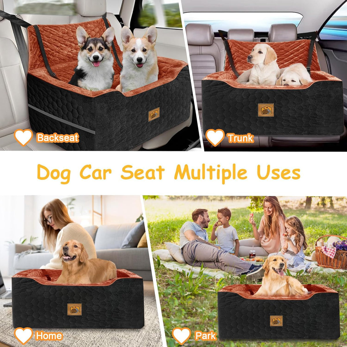 Dog Car Seat for Medium (Black/Red Brown / Large)