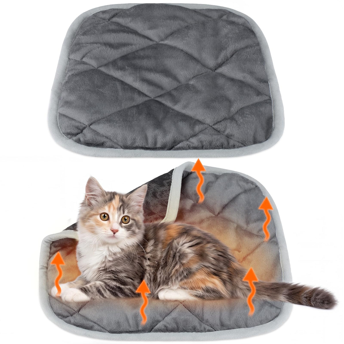 2 Pack Self Warming Cat Bed Thermal Pet Mat (16 x 16 Inches / Gray)