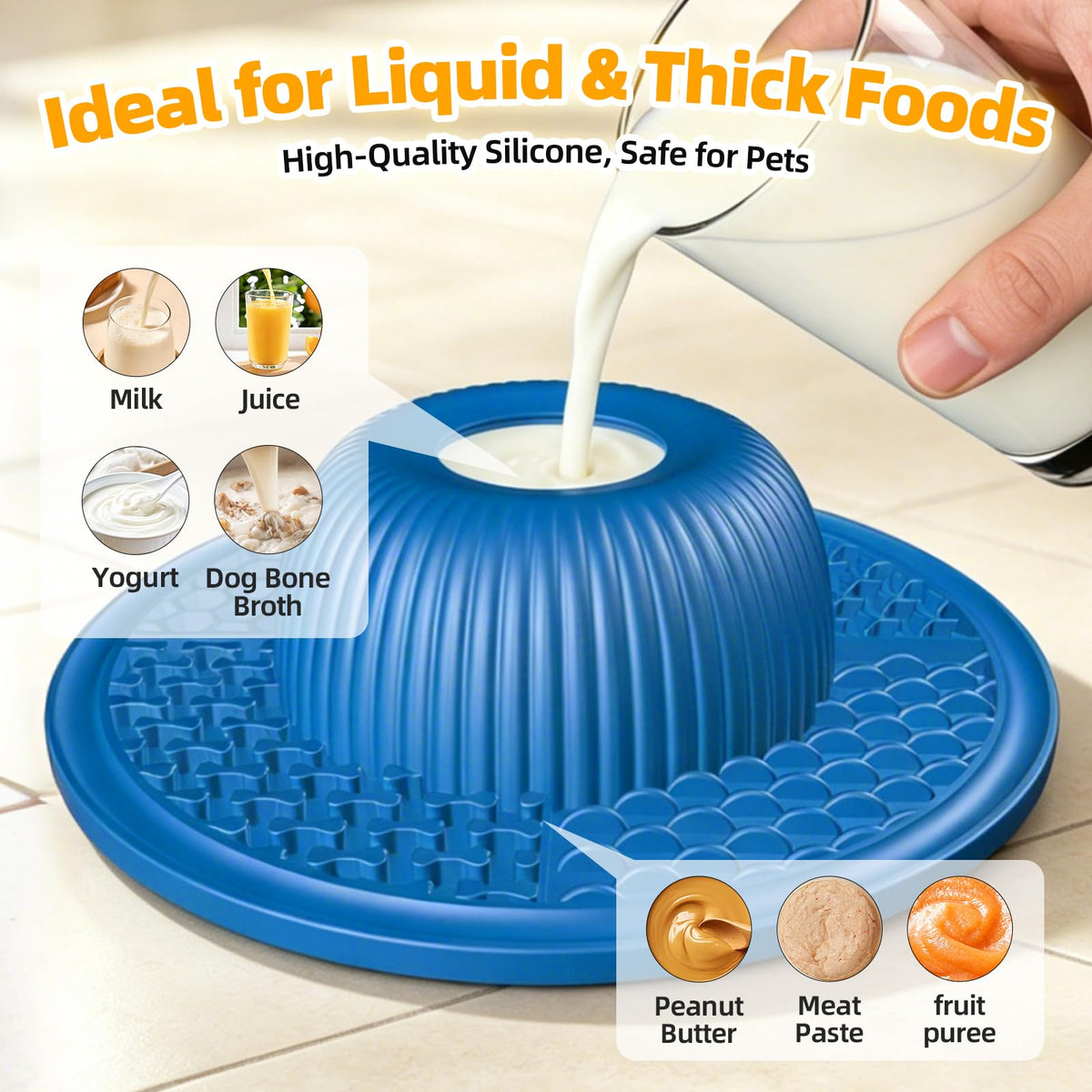 Multi Purpose Silicone Slow Feeder & Lick Mat for Dogs & Cats (Blue)