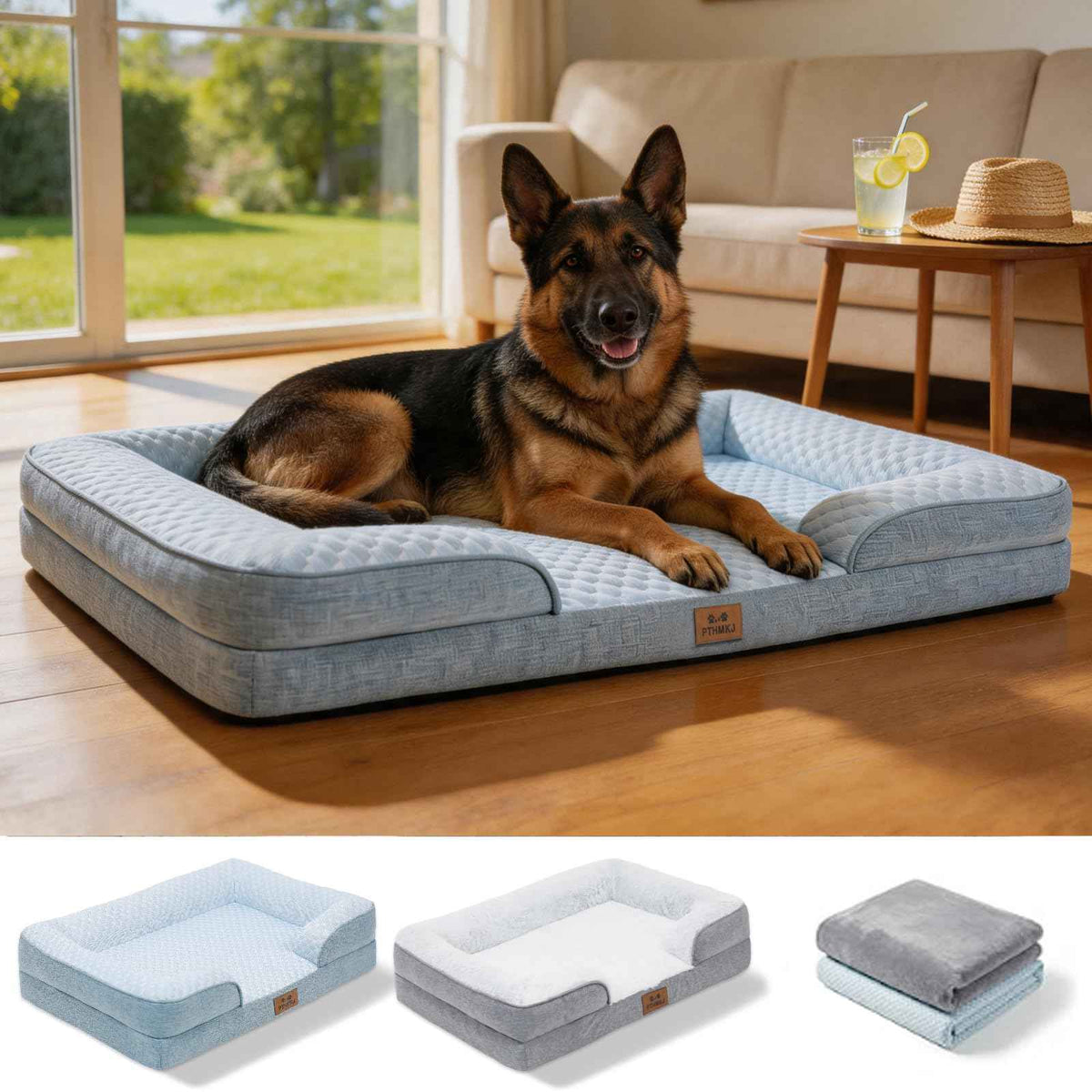 Orthopedic Extra Large Dog Bed (Light Blue/Light Grey / 44.0" L x 31.5" W x 7.5" Th)