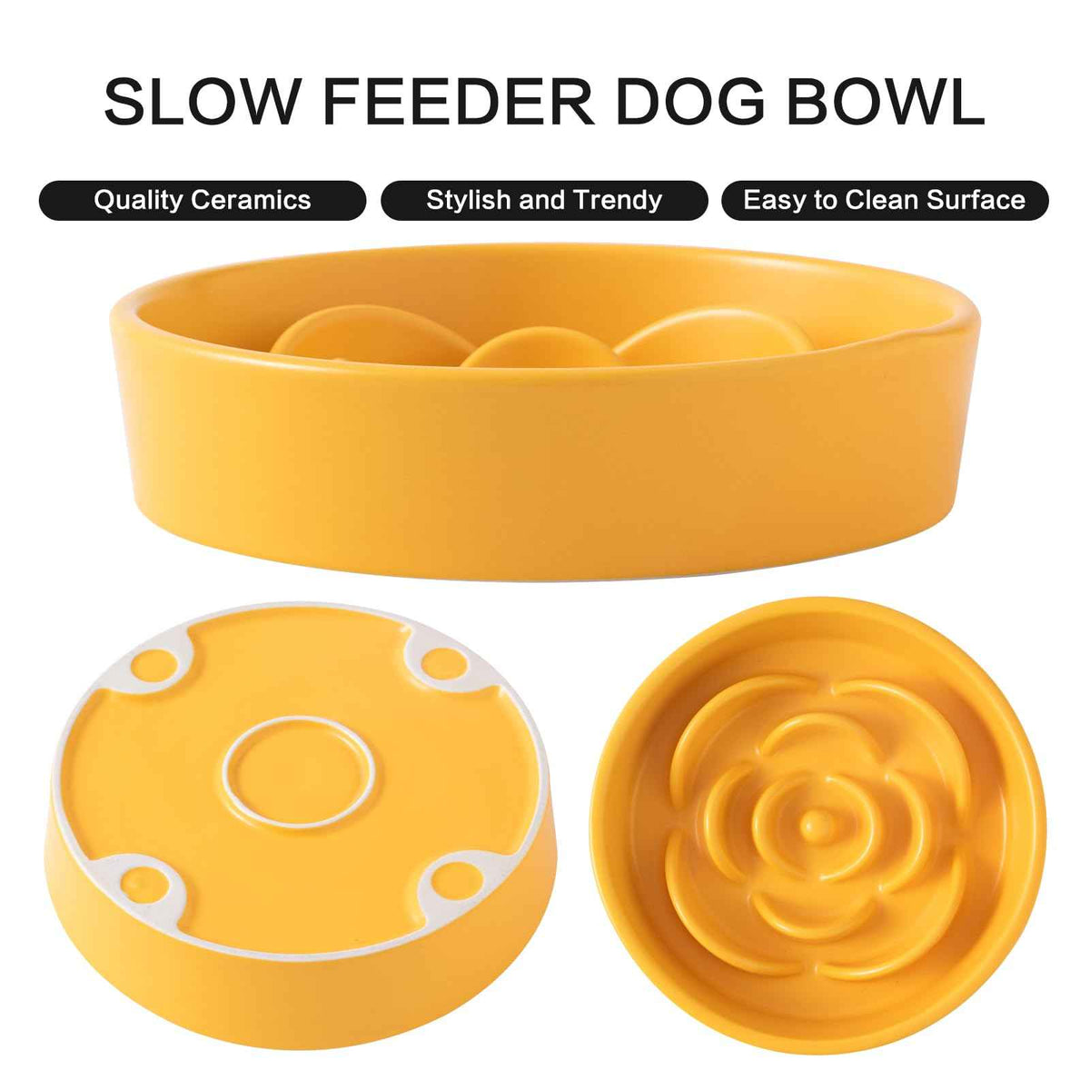 8.25'' Ceramic Slow Feeder Dog Bowls (8.25 inch / Yellow)