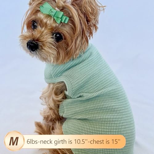 2Pack Waffle Dog Shirt for Small Dogs Soft Dog Sweater Tank Top (Medium (7-11lbs) / 2Pack(Green+Grey))