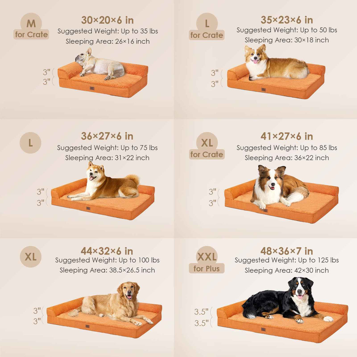 Memory Foam Dog Bed for Crate (Pumpkin / 41.0"L x 27.0"W x 6.5"Th)