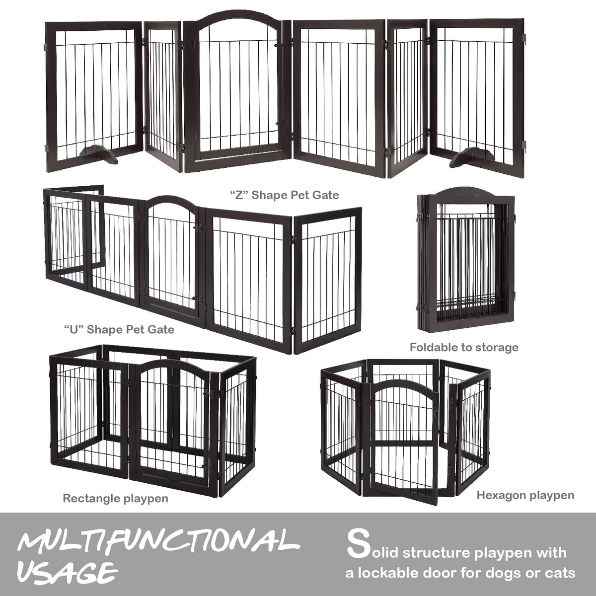 Dog Gate Indoor with Door (Espresso / 【6 Panels with Door】144"W x 32"H)