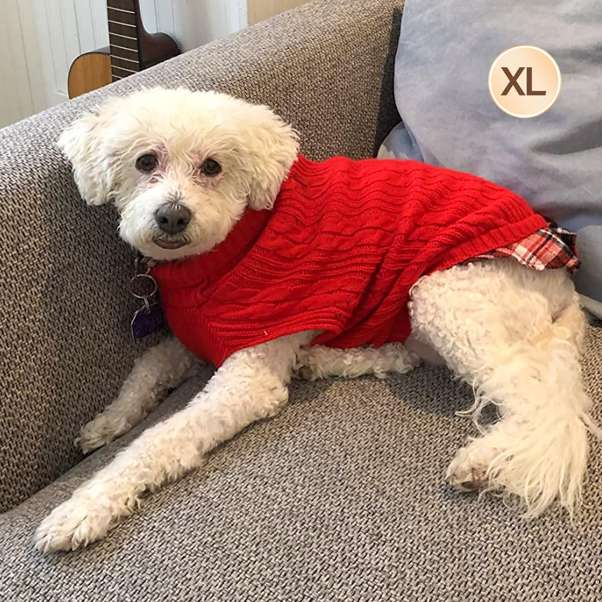 Dog Sweater for Small Medium Dogs Turtleneck Thick Knit Pullover (X-Large (19-27lbs) / 2# Red)